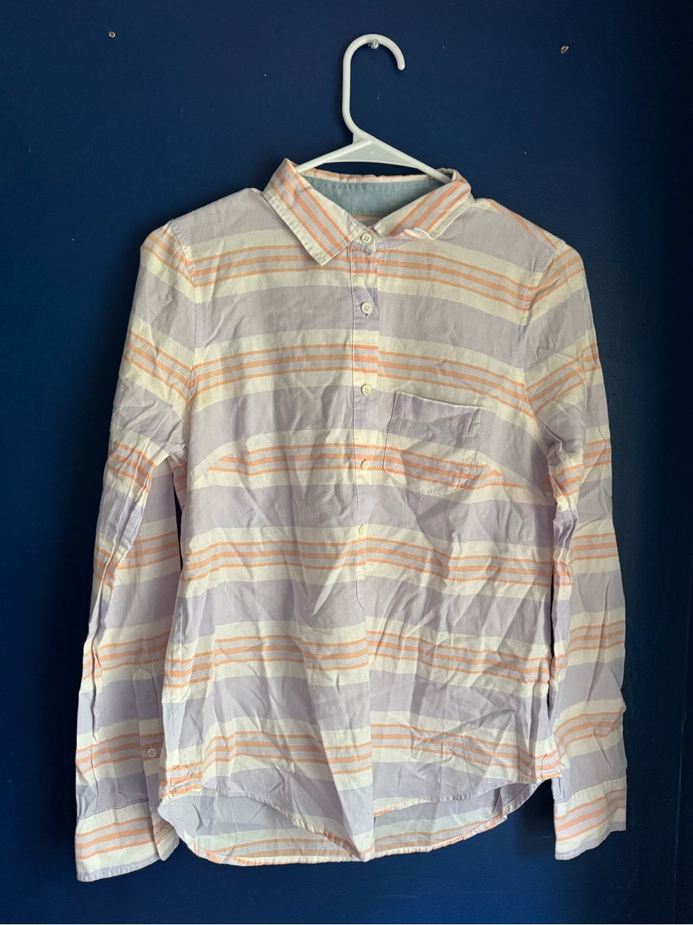 Women’s Casual Striped Button-Up Shirt in Light Purple and Peach